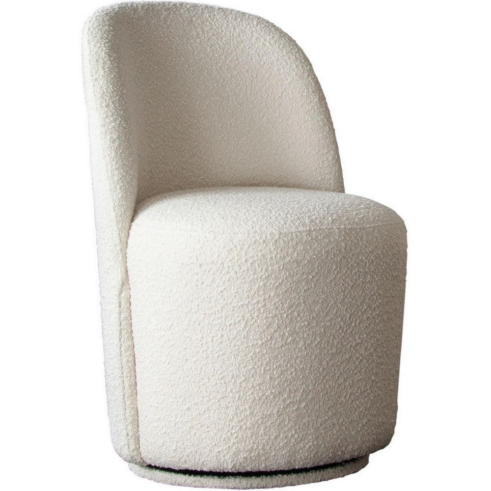 24 Inch Accent Dining Chair Set of 2 Swivel Base Boucle Fabric Ivory By Casagear Home BM303152