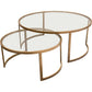 40 Inch Round Nesting Coffee Table Set Clear Glass Tops Gold Brass Frame By Casagear Home BM303155