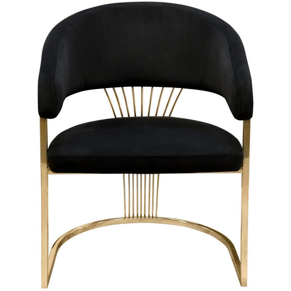 Emy 26 Inch Cantilever Barrel Dining Chair Black Velvet Upholstery Gold By Casagear Home BM303166