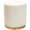 Himo 19 Inch Round Padded Ottoman, Gold Metal Base, Cream Velvet Upholstery By Casagear Home