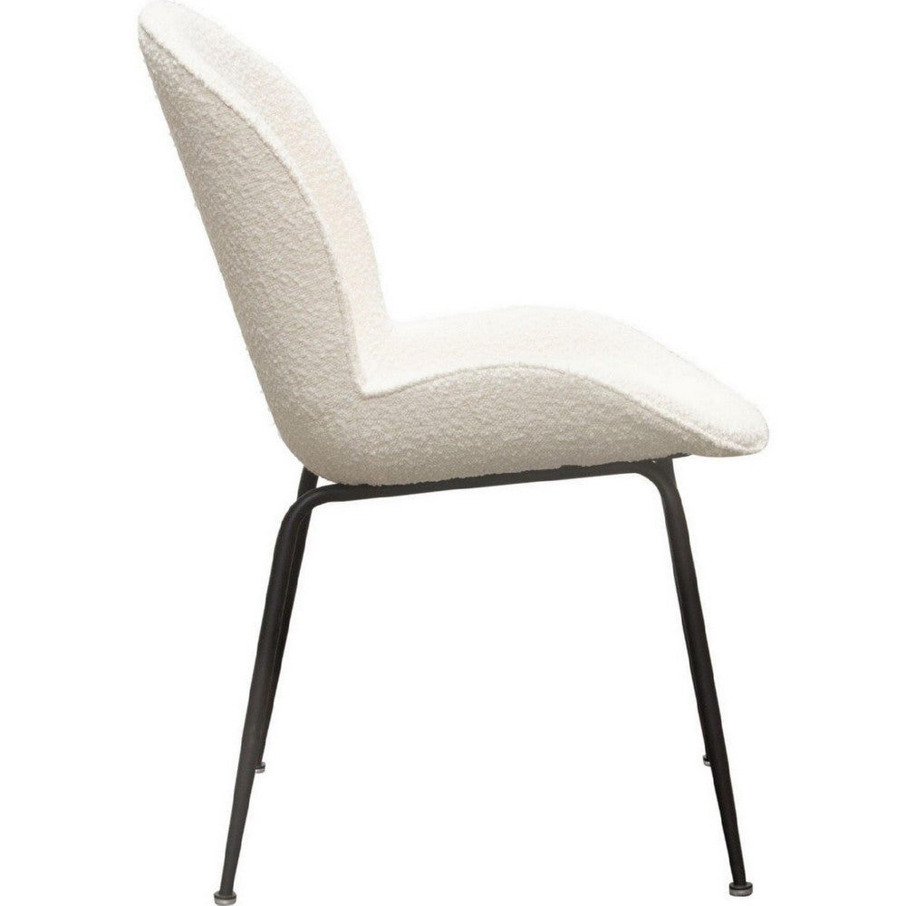 21 Inch Dining Chairs Set of 2 Black Metal Legs Ivory Boucle Upholstery By Casagear Home BM303188