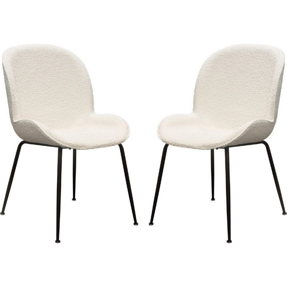 21 Inch Dining Chairs Set of 2 Black Metal Legs Ivory Boucle Upholstery By Casagear Home BM303188