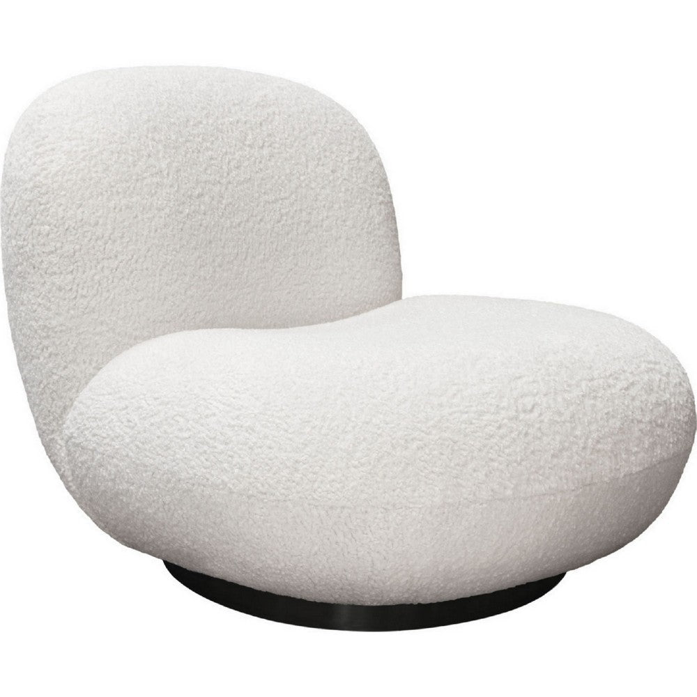 37 Inch Swivel Accent Chair with Padded Seating, White Faux Sheepskin By Casagear Home