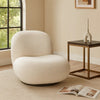 37 Inch Swivel Accent Chair with Padded Seating, White Faux Sheepskin By Casagear Home