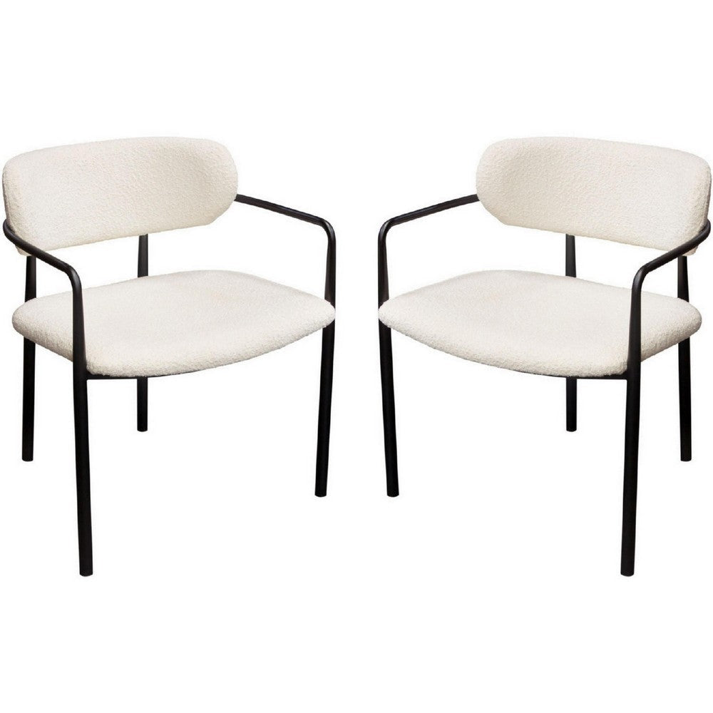 Oke 26 Inch Padded Dining Chair Set of 2 Black Ivory Boucle Upholstery By Casagear Home BM303190