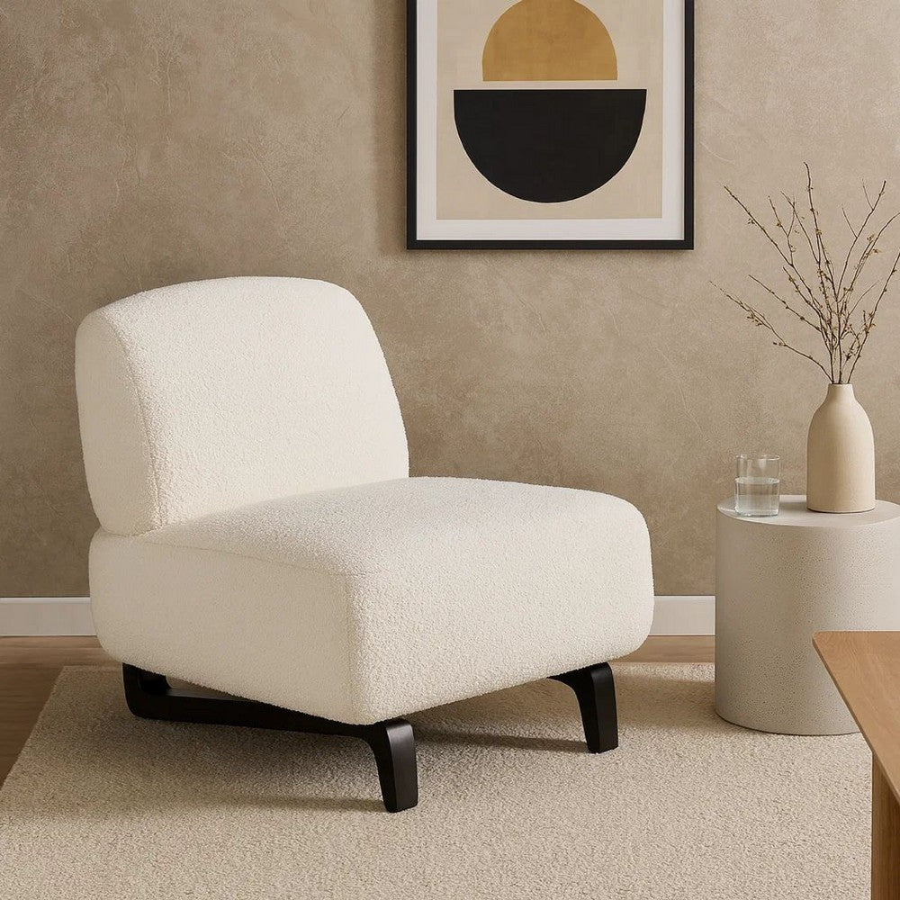 Ikka 30 Inch Padded Armless Chair, Crisp White Faux Sheepskin Upholstery By Casagear Home