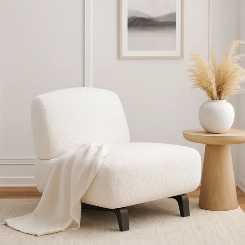 Ikka 30 Inch Padded Armless Chair, Crisp White Faux Sheepskin Upholstery By Casagear Home