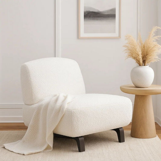Ikka 30 Inch Padded Armless Chair, Crisp White Faux Sheepskin Upholstery By Casagear Home