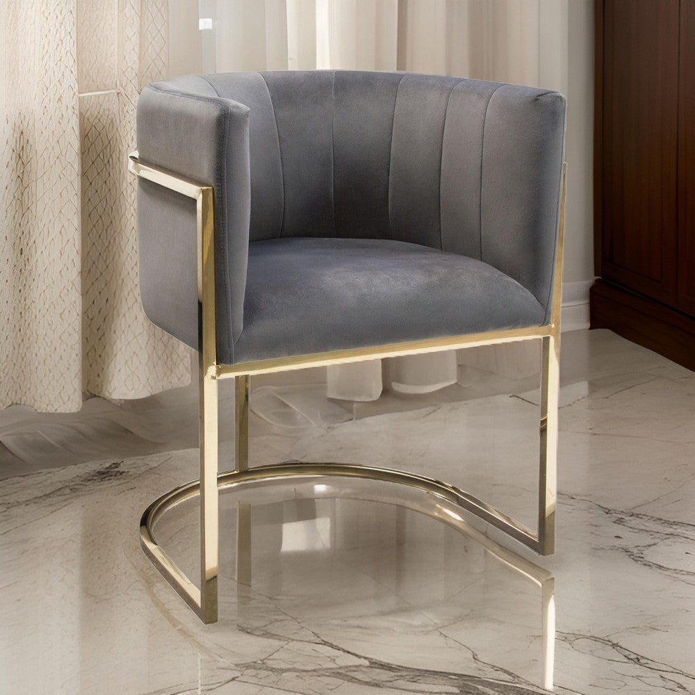 Meha 24 Inch Cantilever Dining Chair, Gray Velvet Upholstery, Gold Frame By Casagear Home