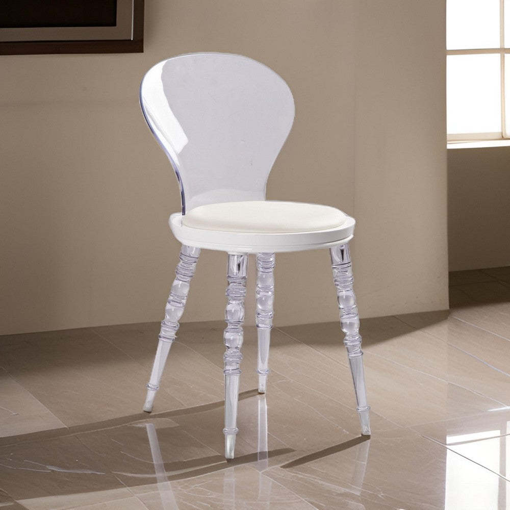 Rari 19 Inch Crystal Clear Armless Chair, Padded White Vegan Leather Seat By Casagear Home
