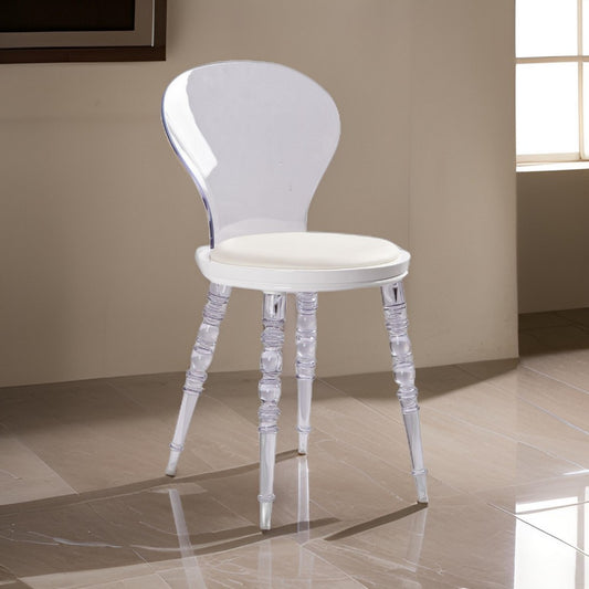 Rari 19 Inch Crystal Clear Armless Chair, Padded White Vegan Leather Seat By Casagear Home