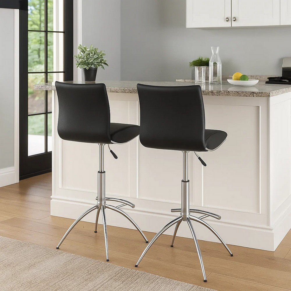Deko 26-31 Inch Adjustable Height Barstool Chair, Chrome Black Faux Leather By Casagear Home