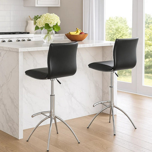 Deko 26-31 Inch Adjustable Height Barstool Chair, Chrome Black Faux Leather By Casagear Home