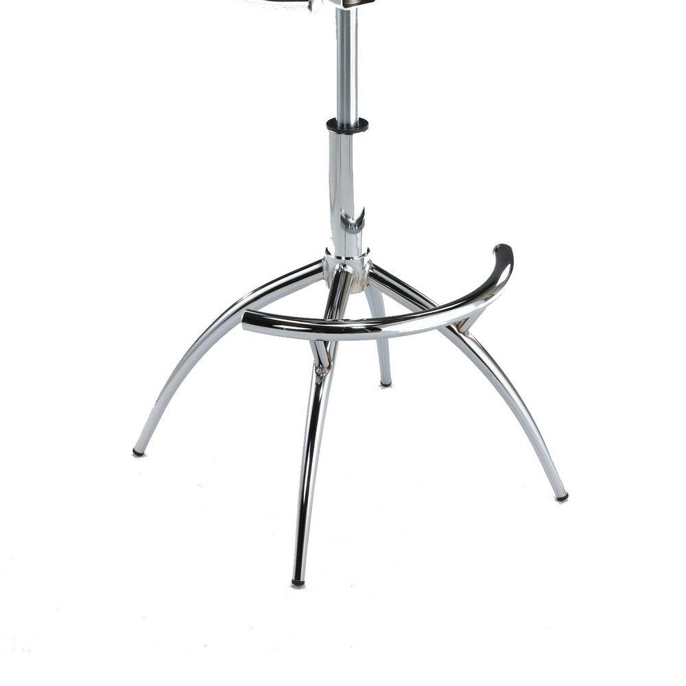 Deko 26-31 Inch Adjustable Height Barstool Chair Chrome Brown Faux Leather By Casagear Home BM304644