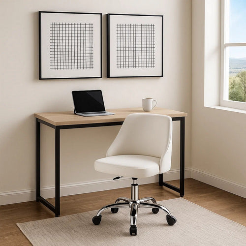 Yim 22 Inch Adjustable Swivel Office Chair, White Faux Leather, Chrome Base By Casagear Home