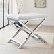 Sumi 18 Inch Stool, Padded Seat, White Faux Leather, Crossed Chrome Legs By Casagear Home