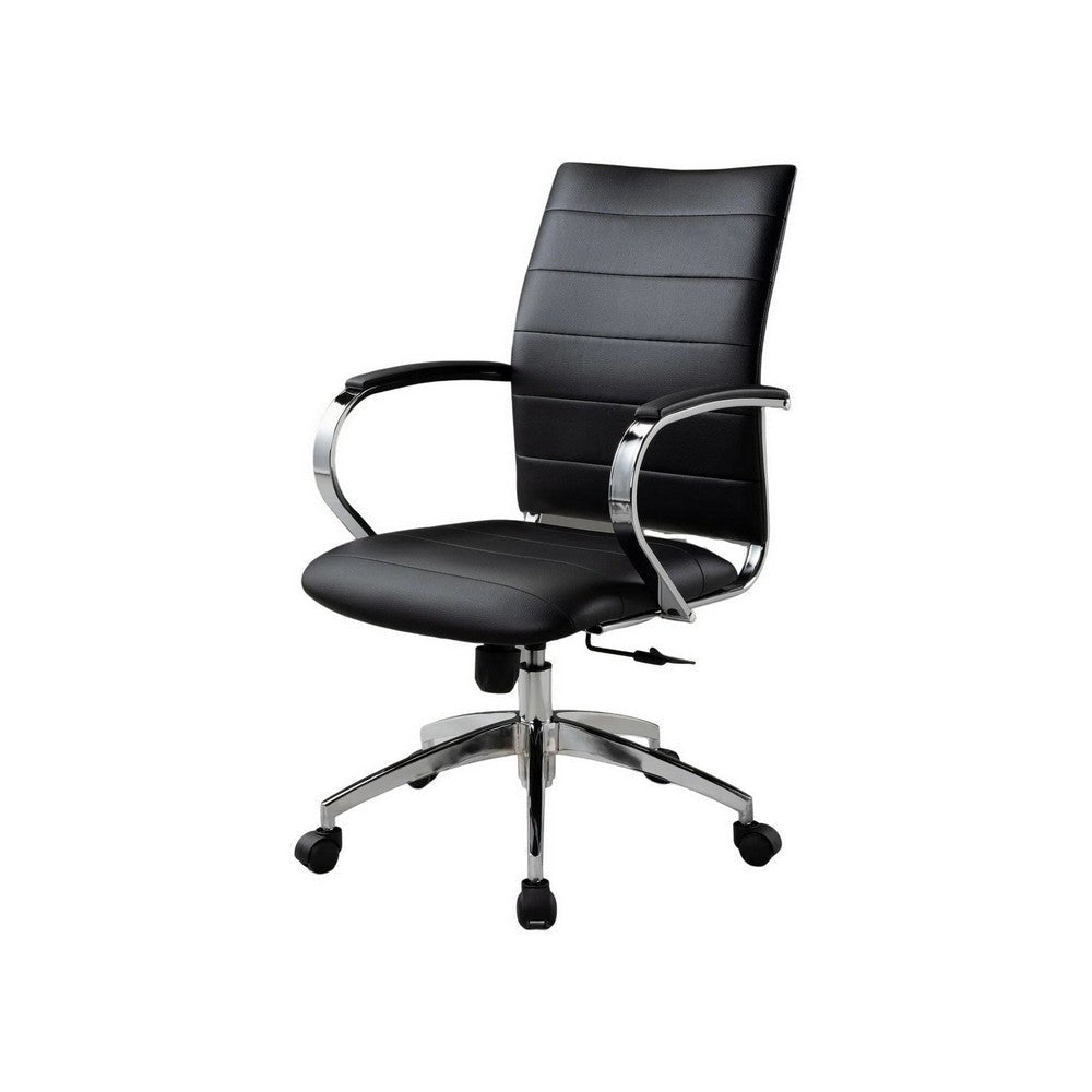 Zoha 27 Inch Adjustable Swivel Office Chair Black Faux Leather Chrome By Casagear Home BM304681