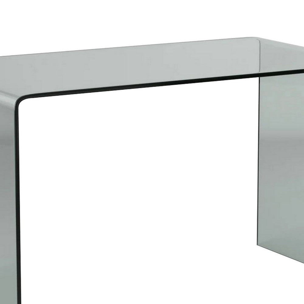 Kyo 50 Inch Tempered Glass Computer Desk, U Shaped, Wide Surface, Smokey By Casagear Home