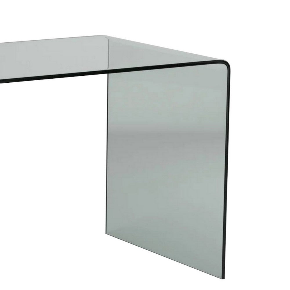 Kyo 50 Inch Tempered Glass Computer Desk, U Shaped, Wide Surface, Smokey By Casagear Home