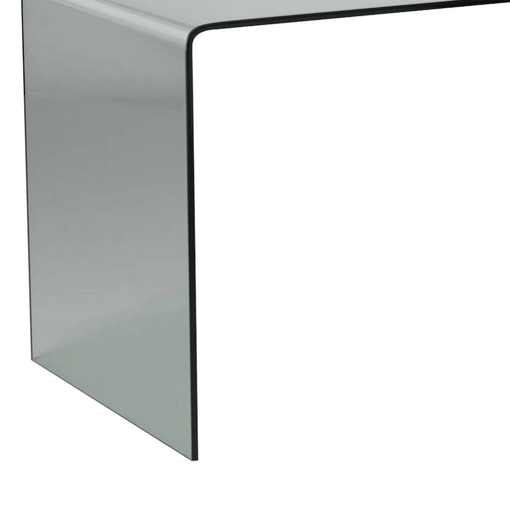 Kyo 50 Inch Tempered Glass Computer Desk, U Shaped, Wide Surface, Smokey By Casagear Home