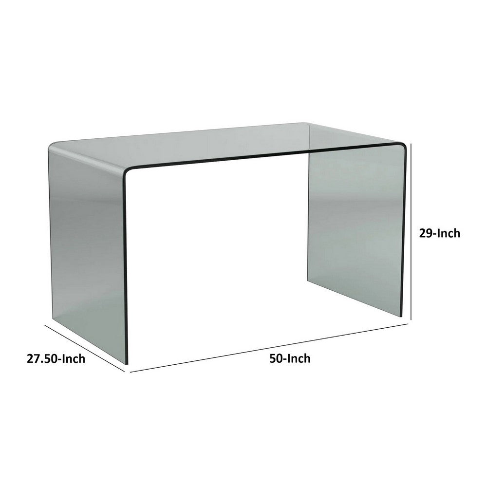 Kyo 50 Inch Tempered Glass Computer Desk, U Shaped, Wide Surface, Smokey By Casagear Home
