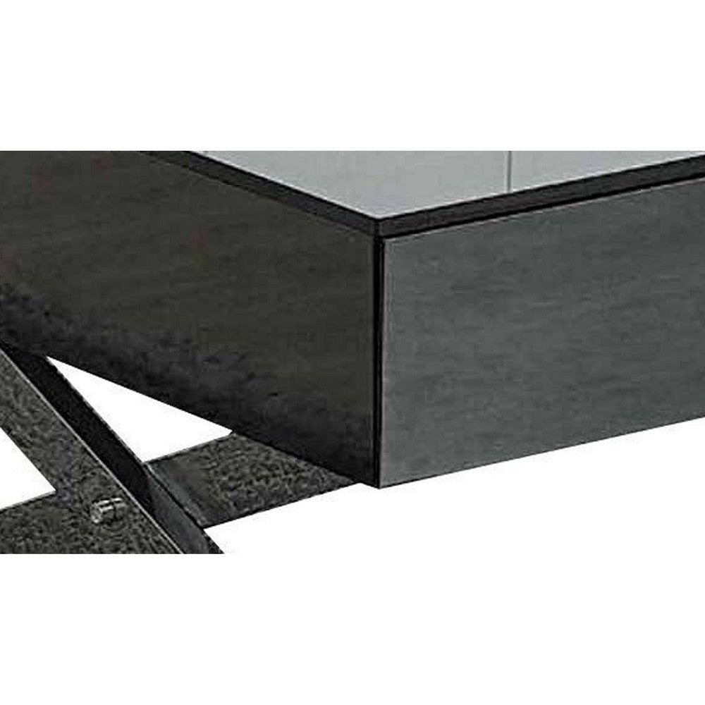 Tika 51 Inch 2 Drawer Coffee Table Mirrored Glass Top Cross Legs Black By Casagear Home BM304689