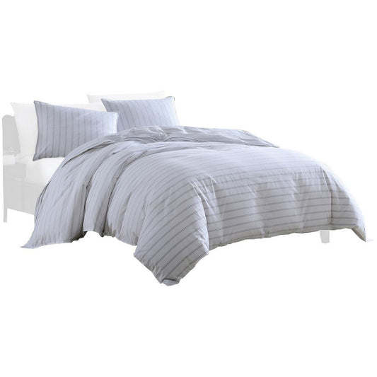 2 Piece Twin Size Comforter and Sham Set, Black Pinstripe Pattern, White By Casagear Home