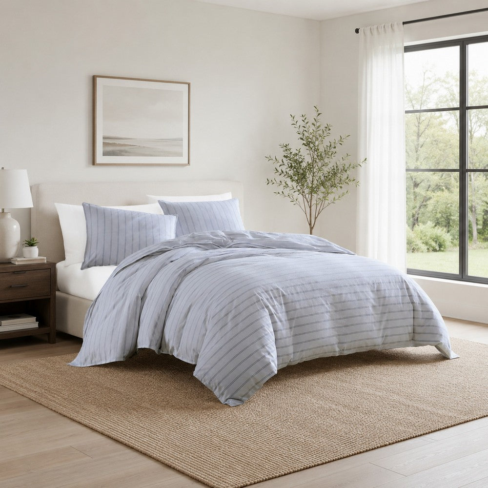 2 Piece Twin Size Comforter and Sham Set, Black Pinstripe Pattern, White By Casagear Home