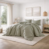 Edge 4 Piece King Size Duvet Comforter Set, Washed Linen, Sage Green By Casagear Home