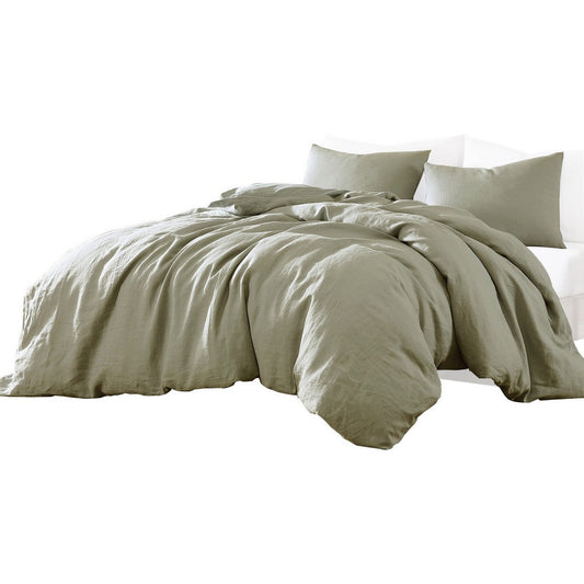 Edge 4 Piece Queen Size Duvet Comforter Set, Washed Linen, Sage Green By Casagear Home