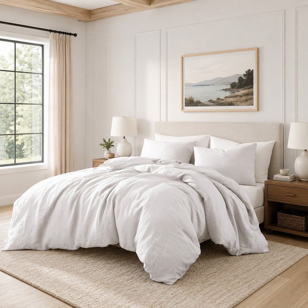 Edge 4 Piece King Size Duvet Comforter Set, Washed Linen, Clean White By Casagear Home