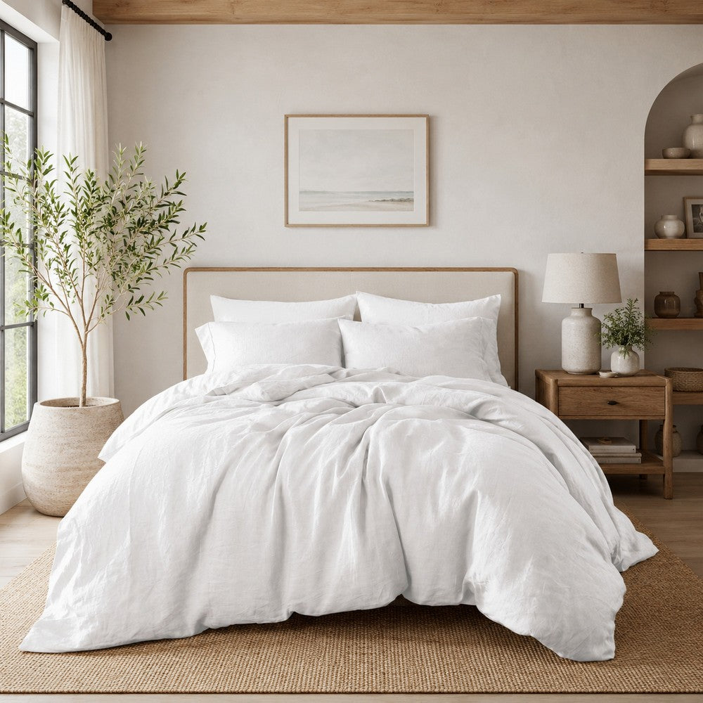 Edge 4 Piece King Size Duvet Comforter Set, Washed Linen, Clean White By Casagear Home