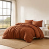 Edge 4 Piece Queen Size Duvet Comforter Set, Washed Linen, Rust Orange By Casagear Home