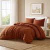 Edge 4 Piece Queen Size Duvet Comforter Set, Washed Linen, Rust Orange By Casagear Home