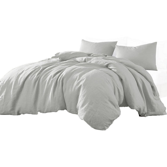 Edge 4 Piece King Size Duvet Comforter Set, Washed Linen, Cotton, Soft Gray By Casagear Home