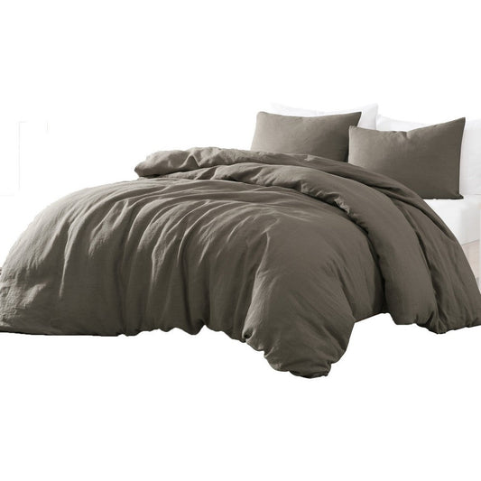 Edge 4 Piece Queen Size Duvet Comforter Set, Washed Linen, Charcoal Gray By Casagear Home