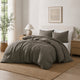 Edge 4 Piece Queen Size Duvet Comforter Set, Washed Linen, Charcoal Gray By Casagear Home