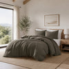 Edge 4 Piece Queen Size Duvet Comforter Set, Washed Linen, Charcoal Gray By Casagear Home