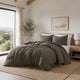 Edge 4 Piece Queen Size Duvet Comforter Set, Washed Linen, Charcoal Gray By Casagear Home