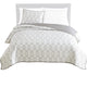 Jim 2 Piece Twin Size Reversible Coverlet Set, Geometric White and Gray By Casagear Home