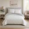 Jim 2 Piece Twin Size Reversible Coverlet Set, Geometric White and Gray By Casagear Home