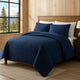 Jose 3 Piece Queen Size Comforter Set, Matching Shams, Jacquard Navy Blue By Casagear Home