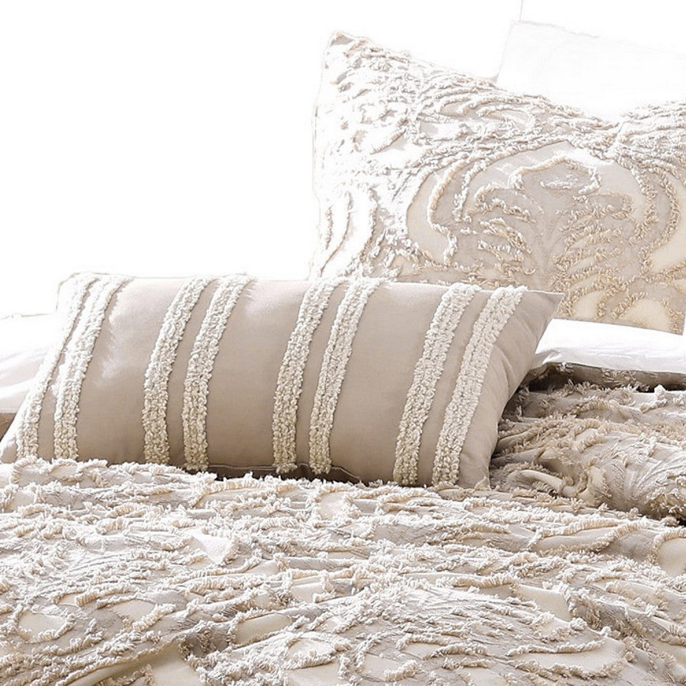 Kile Modern 6 Piece Queen Size Duvet Comforter Set, Beige Medallion Pattern By Casagear Home
