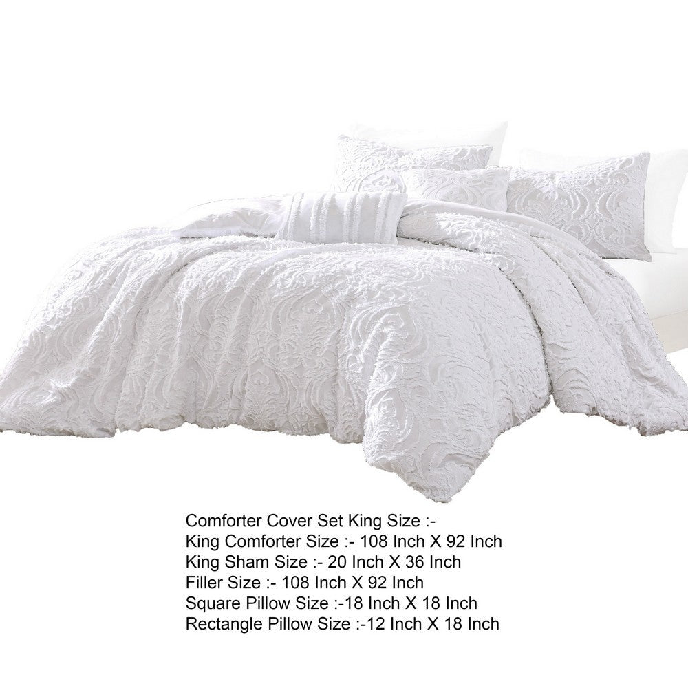 Kile Modern 6 Piece King Size Duvet Comforter Set, White Medallion Pattern By Casagear Home