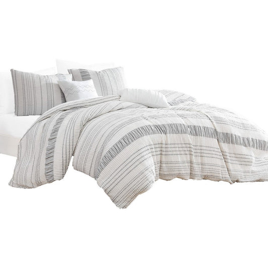Wim 6 Piece Queen Size Duvet Comforter Set, Accent Pillows, Striped Gray By Casagear Home
