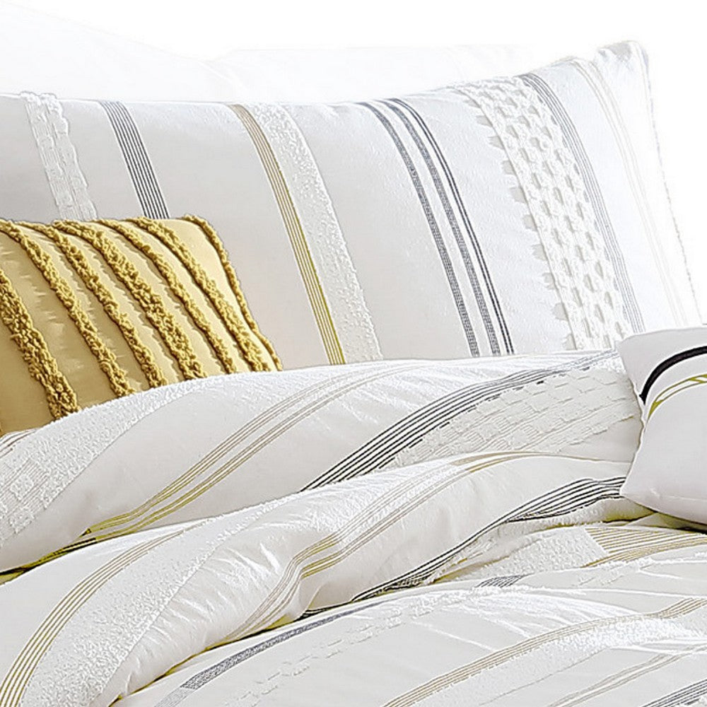 Mary 6 Piece Queen Duvet Comforter Set, 2 Pillows, Textured Ivory Boucle By Casagear Home
