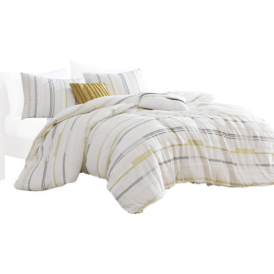 Mary 6 Piece Queen Duvet Comforter Set, 2 Pillows, Textured Ivory Boucle By Casagear Home