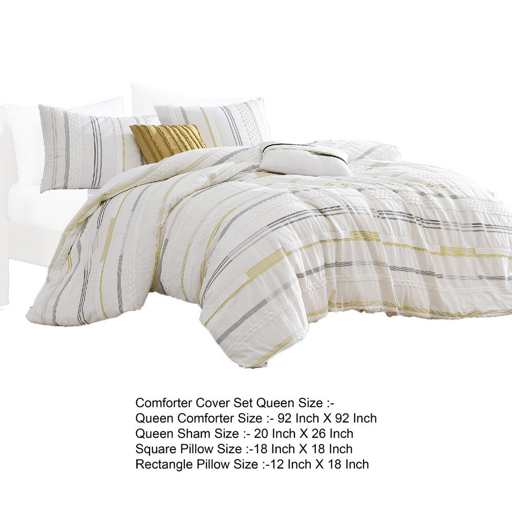 Mary 6 Piece Queen Duvet Comforter Set, 2 Pillows, Textured Ivory Boucle By Casagear Home