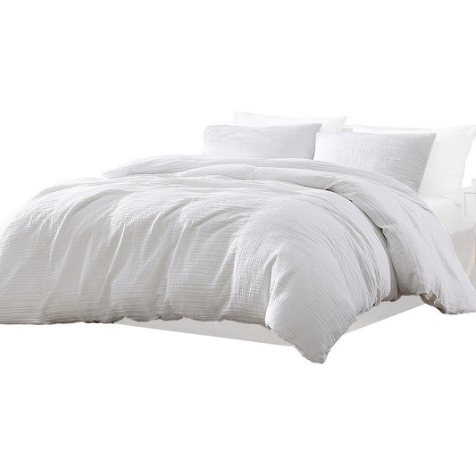 Uvi 3 Piece King Comforter Set, Cotton, Natural Crinkled Texture, White By Casagear Home