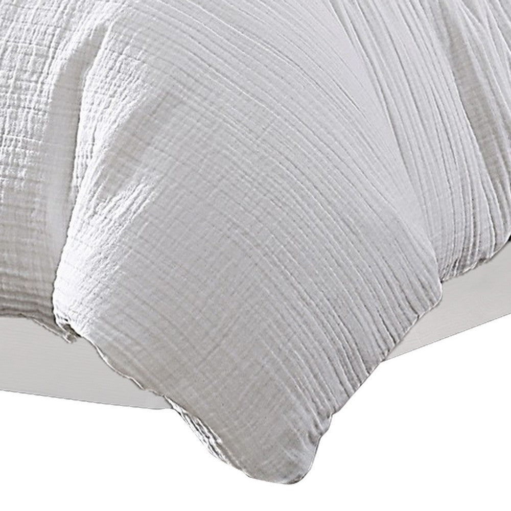 Uvi 3 Piece King Comforter Set, Cotton, Natural Crinkled Texture, White By Casagear Home